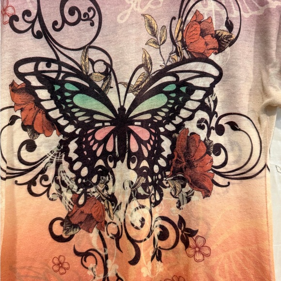 ONE WORLD Multicolor Butterfly Graphic Top - Picture 3 of 6
